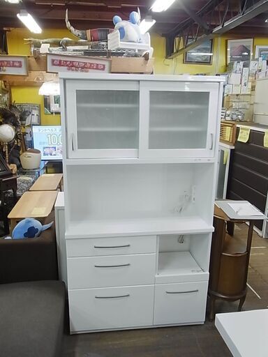 美品】ニトリ 食器棚 幅100cm キッチンボード コパン ホワイト 白 収納