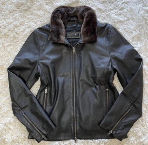 【超美品】LIUGOO 本革 襟ボアハイネックシングルジャケット リューグー