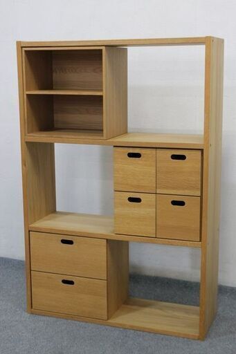 無印良品 スタッキングシェルフワイド３段 オーク材 チェスト付き 幅82×奥行28×高さ121 MUJI 中古家具 店頭引取歓迎 R5227)