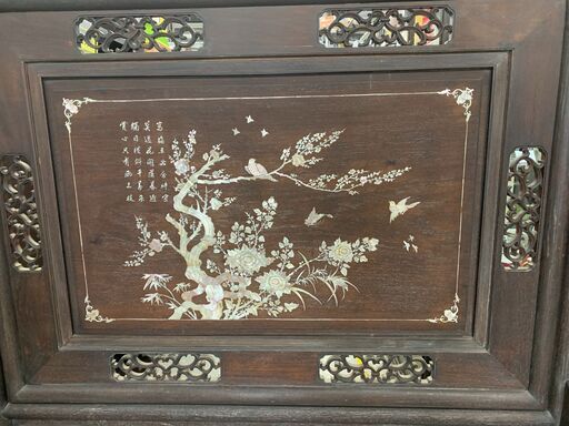 ★来店限定★　□唐木螺鈿衝立　漢詩　花鳥文様