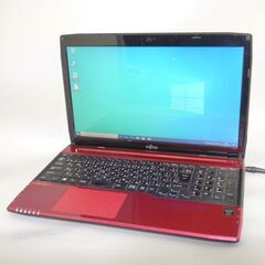 大容量HDD-750G Wi-Fi有 赤色 ノートパソコン 15.6型 富士通 AH45/M 中古