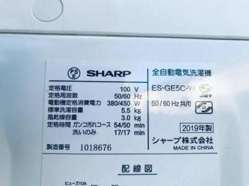ET1906番⭐️ SHARP電気洗濯機⭐️2019年製