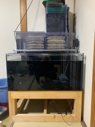 アクリル水槽　横90cm 奥行60cm 高さ45cm 特注上部フィルター　そのセット　引き取り限定