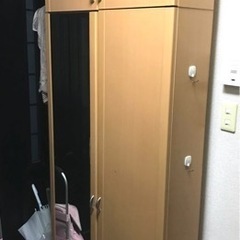 シューズボックス　全身鏡付き　靴入れ　下駄箱　2段　転倒防止あり...