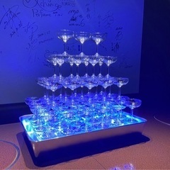 シャンパンタワーセット　シャンパングラス60個、LED照明、アク...