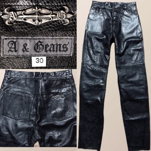 希少 A&G 定価30万円程 Silver 925 付 ヘビ柄 革 レザーパンツ USA製 シルバーアクセサリー ブランド