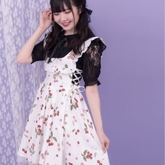 ✨Secret Honey✨ チェリー柄サイドレースアップジャンパードレスの画像