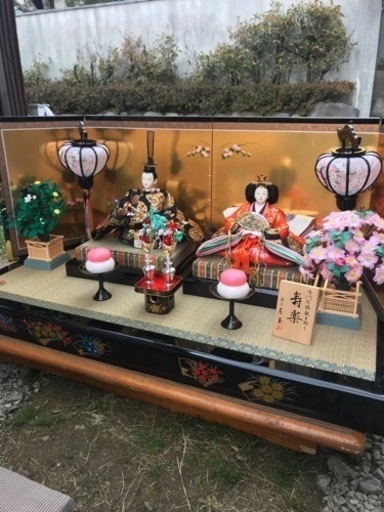 【enbo様とお話し中です】雛人形　親王飾り　平飾り台　屏風　ぼんぼり付　京玉　寿楽
