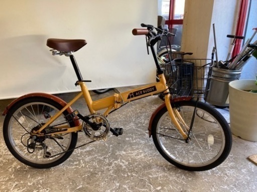 【カゴ付き】6段変速　20インチ折りたたみ自転車　ブラウン×イエロー