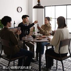 ダイニング セット 円形 テーブル 90cm チェア 4脚 ブラウン ブラック モダン シンプル ヴィンテージ 4人掛けの画像