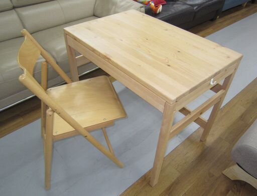 R071 MUJI 無印良品 パイン材デスク折畳椅子セット 幅86cm