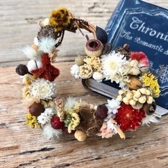 ハートのリース　花や資材材料の画像