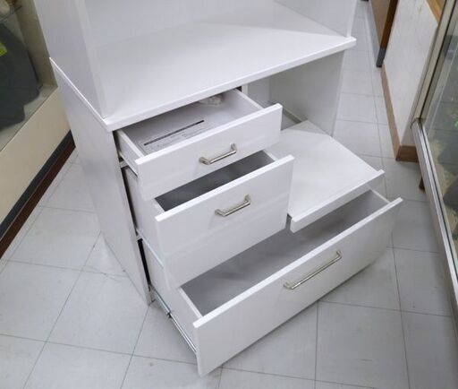 レンジボード コンセント付き 幅85x奥行42x高さ180cm エナメル調 長谷川産業 キッチンボード 食器棚 ホワイト 収納家具 苫