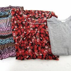 ブティック購入 レディース トップス カットソー Tシャツ 3枚まとめ  花柄 + 無地 M-Lサイズ■管理番号L25848SSA-220220-30の画像