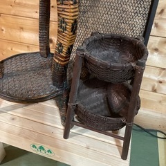 値下げ！　アジアン家具セット　バスケット棚　お盆の画像