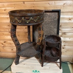 値下げ！　アジアン家具セット　バスケット棚　お盆