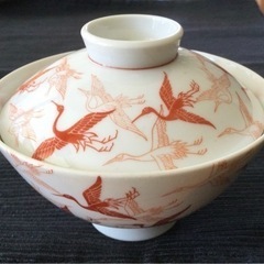 【中古　オールドノリタケ★則武★日陶★赤絵群鶴文蓋付き茶碗①】