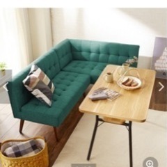 美品 ベルメゾン ピーコックブルーソファーの画像