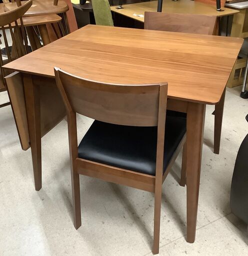 【値下げしました】安井家具 ダイニングテーブル 3点セット ベルサ NEXT WN 900 EX 木目ブラウン 伸縮テーブル／チェア×2【ユーズドユーズ名古屋天白店】 J1591