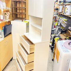 近隣送料無料★隈木工所 カップボード 鏡面仕上げ 幅60cm 食器棚 キッチンボード 白 ホワイト コンパクト 薄型★買取帝国 志木店