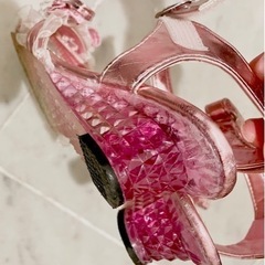 サンダル　ピンク　リボン　結婚式　ヒール　フリル  ピンク　ラメ　20 19の画像