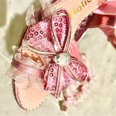 サンダル　ピンク　リボン　結婚式　ヒール　フリル  ピンク　ラメ　20 19の画像
