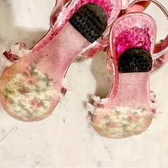 サンダル　ピンク　リボン　結婚式　ヒール　フリル  ピンク　ラメ　20 19の画像