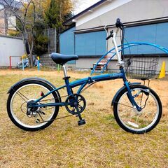 オートライト+6段変速　折り畳み自転車　ブルーグリーン