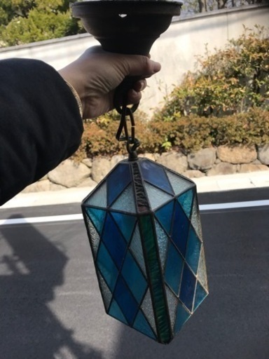 【売り切れました】National ステンドグラス風ペンダントライト　ブルー系　照明　パルックボール