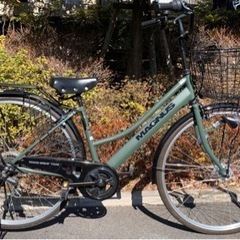 自転車　27インチ 6段変速　LED自動ライト　マッドカーキ色
