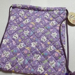 ◆お取引御礼◆ネコちゃん柄キルトナップサック　体操服入れの画像