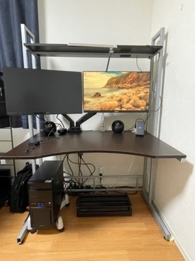 「一時受付中止します」PCデスク&24inchモニター2個セット&モニターアーム