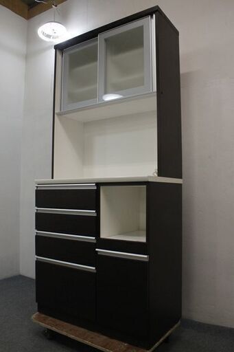 ニトリ　食器棚　中古　送料込み ニトリ キッチンボード レジューム 90AG-S DBR 高機能レール ハイ