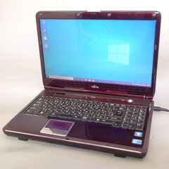 大容量HDD-750G WiFi有 あずき色 紫 ノートパソコン 15.6型 富士通 AH550/5A 中古動作良品 Core i5 4GB DVDRW 無線 Windows10 Office 