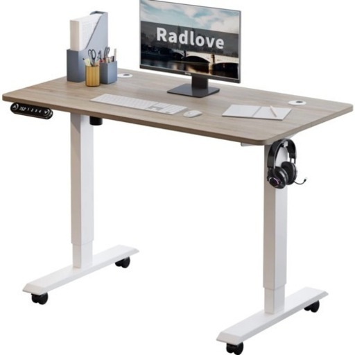 電動式スタンディングデスク(幅110CM×奥行60CM,メモリー機能付き) 高さ 69CM-115CM昇降デスク 高さ調節デスク パソコンデスク 人間工学 ゲーミングデスク (足（白）＋天板（オーク）)