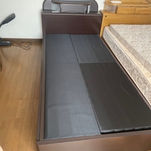 収納付きベッドフレーム(濃茶色)