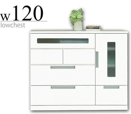 未使用 ハイグロス120cm幅チェスト ホワイトキャビネット