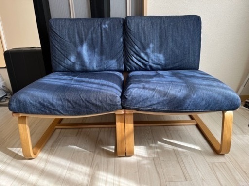 【りー】☆美品！即購入可能！☆ 無印　ソファチェア　オーク材　ネイビー
