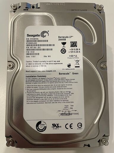 周辺機器 HDD SATA  2TB seagate