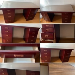 【終了】【交渉中】【20,000円➡︎今週10,000円】【オーダー家具】『建具屋さんオーダー世界でひとつの大容量机（こちらもオーダー強化硝子天板）』の画像