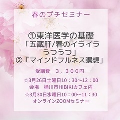 春のプチセミナー、東洋医学の基礎［五臓、肝］／マインドフルネス瞑想の画像