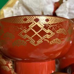 朱色汁椀10客セット　箱付きの画像