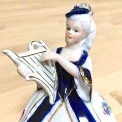 オルゴール🎻ハープ 陶器 人形 サンキョー 回転 虹の彼方に ドレス プリンセスの画像