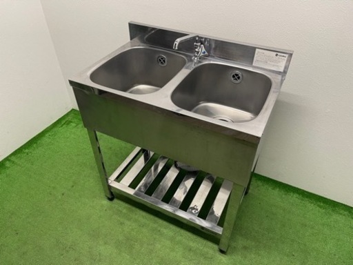 業務用　ステンレス　２槽シンク流し台　蛇口付き　店舗　飲食店　W750ｘＤ４５０ｘＨ８００ｍｍ