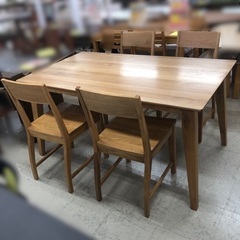 J869 福岡家具 大川家具工業会 家具の大丸 ダイニングテーブルセット 椅子4脚付 W1400×D750×H700 クリーニング済み