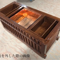 INT-002【民芸家具】囲炉裏テーブル セット 収納付き 和モダン ケヤキ 
