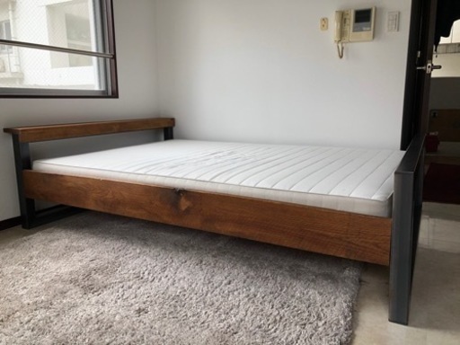 SQUARE Furniture ダブルベッド オーク アイアン 無垢家具