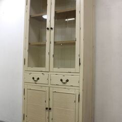 キャビネット アンティーク フレンチカントリー調 ナチュラル ホワイト 幅90cm 東谷 AZUMAYA  中古家具 店頭引取歓迎 R5323)の画像
