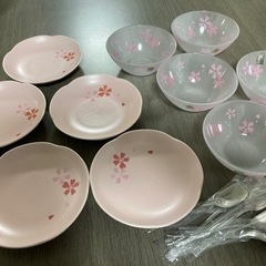 ■【未使用】花宴　デザートセット　（受皿・スプーン付き）たち吉■