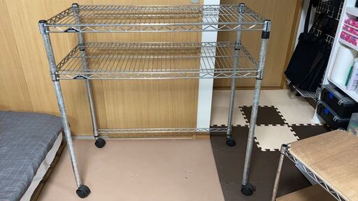 【中古】ワイヤーシェルフ2段　【幅90cm 奥行45cm 高さ92cm】